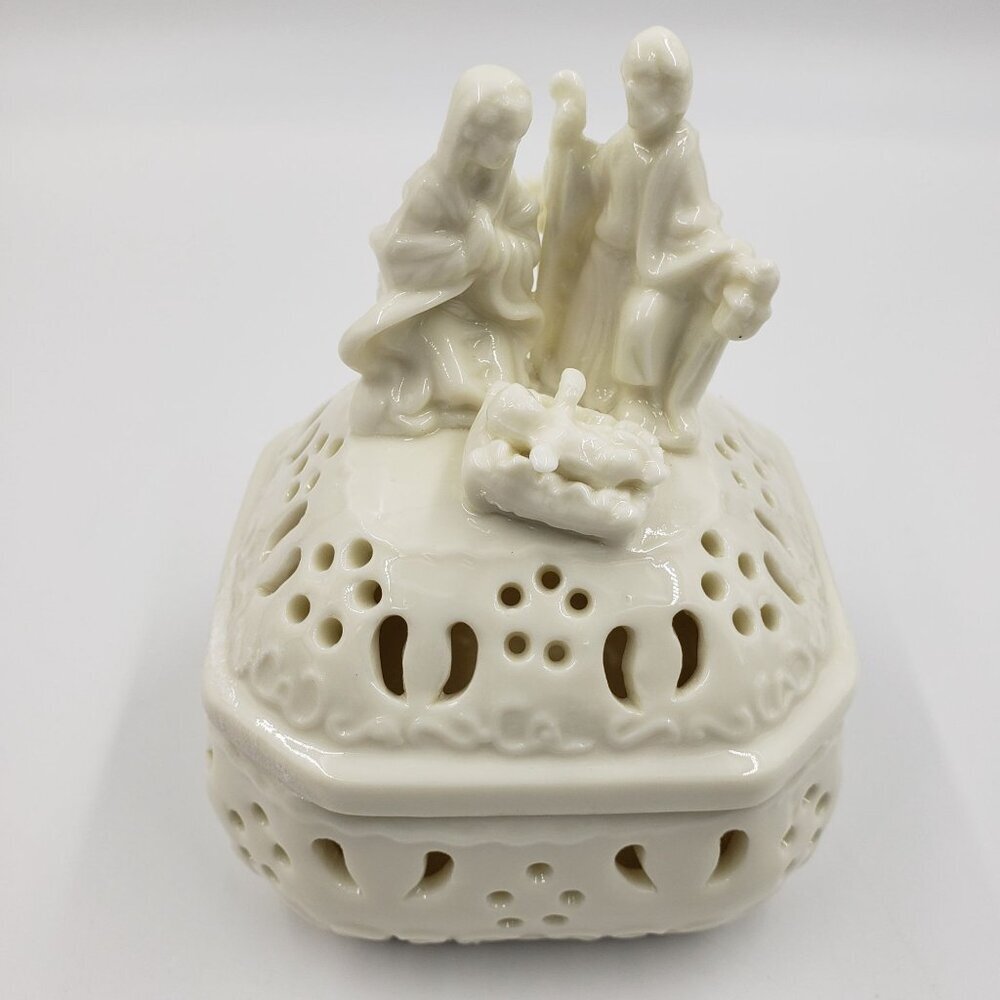 VTG Holiday Collection Ceramic Nativity‎ Trinket Box Religious Christmas in Box